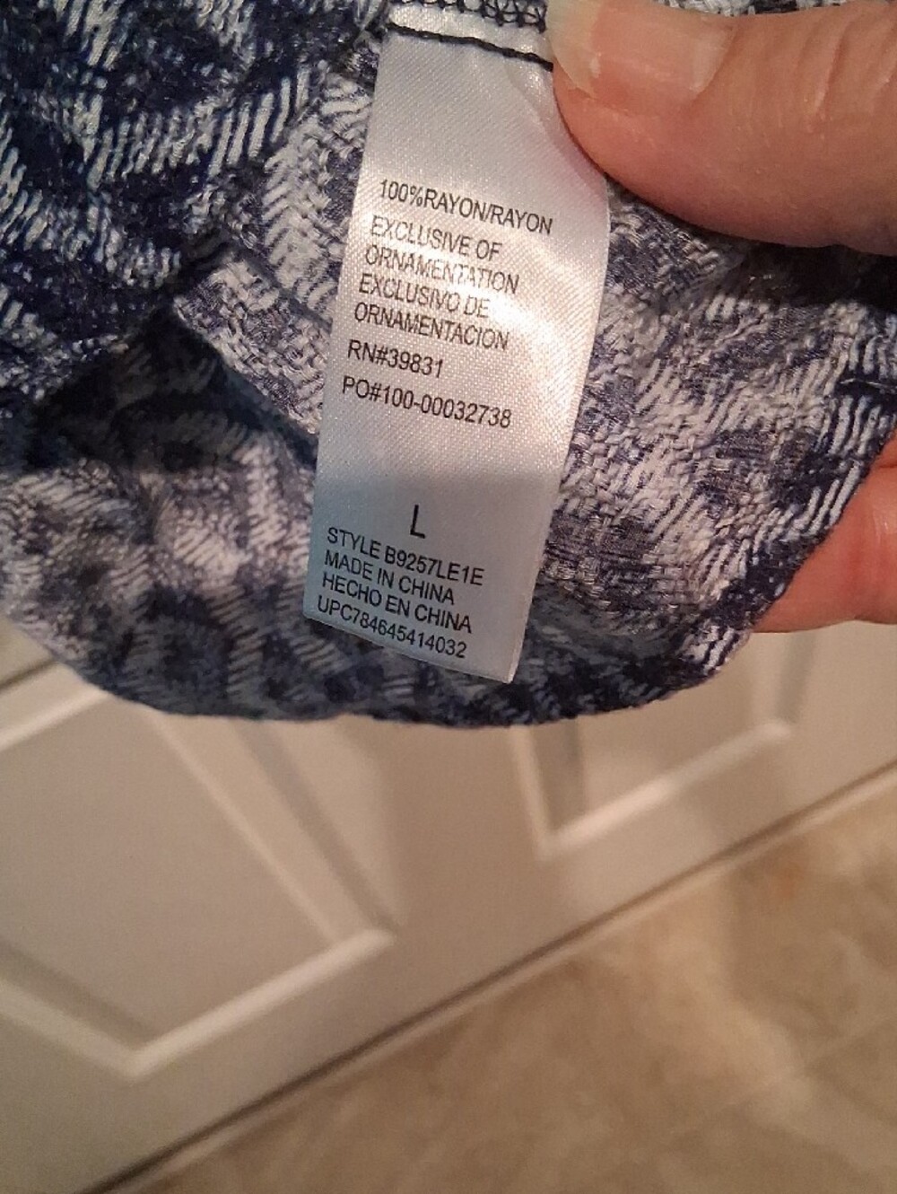 Democracy Blue Patterned Blouse with Orange Trim - Picture 9 of 9